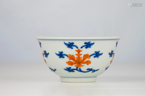 An Underglazed Blue and Iron Red Lotus Cup, Daoguang