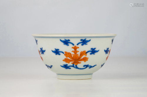 An Underglazed Blue and Iron Red Lotus Cup, Daoguang