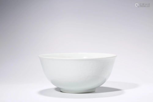 A Large Moulded White Glazed Bowl, Qianlong Mark but