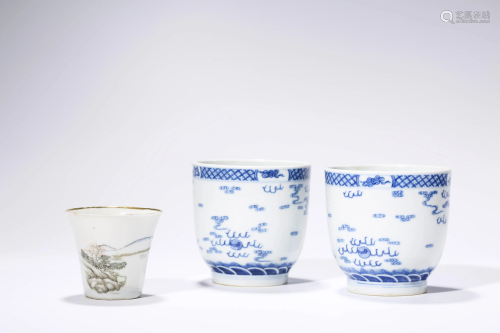 A Group of Three Cups, Late Qing Dynasty