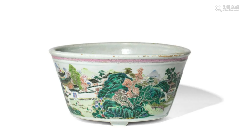 A Well Painted Famille Rose Landscape Flower Pot