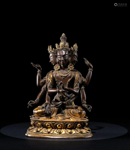A Gilt Bronze Figure of Ushnishavijaya, Qing Dynasty