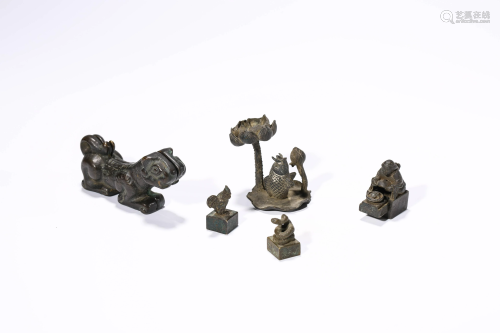 A Group of Five Bronze Items, Qing Dynasty