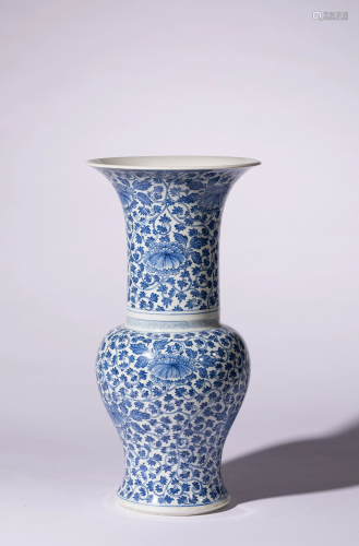 A Blue and White Lotus Yen Yen Vase
