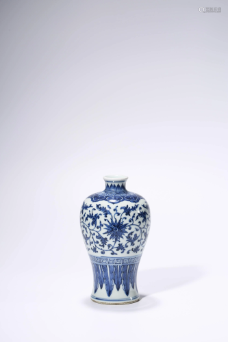 A Blue and White Lotus Meiping, Qing Dynasty