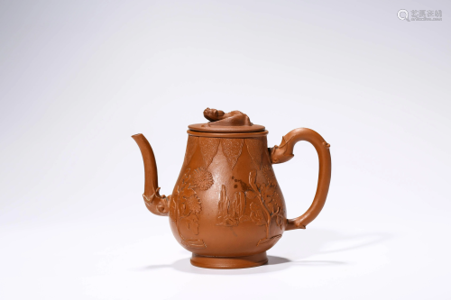 A Yixing Carved Teapot and Cover, Qing Dynasty
