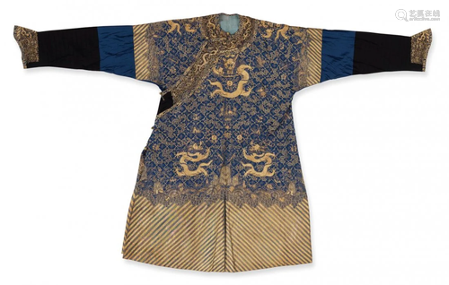 A Blue Embroidered Dragon Robe Jifu, Jiaqing Period,