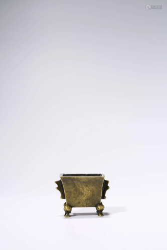 A Square Bronze Censor, Xuande Mark, Qing Dynasty