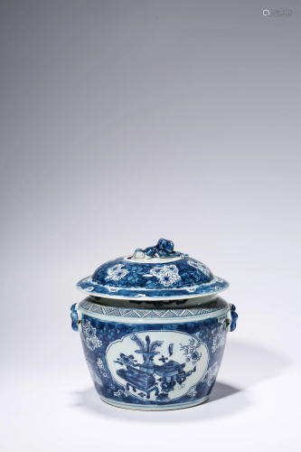 A Blue and White Covered Jar with Lid