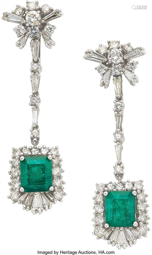 11029: Emerald, Diamond, White Gold Earrings The earr