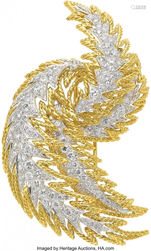 11017: Diamond, Gold Brooch The brooch features full-
