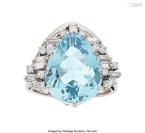 11087: Aquamarine, Diamond, White Gold Ring The ring