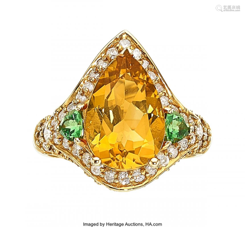 11015: Citrine, Tsavorite Garnet, Diamond, Gold Ring T