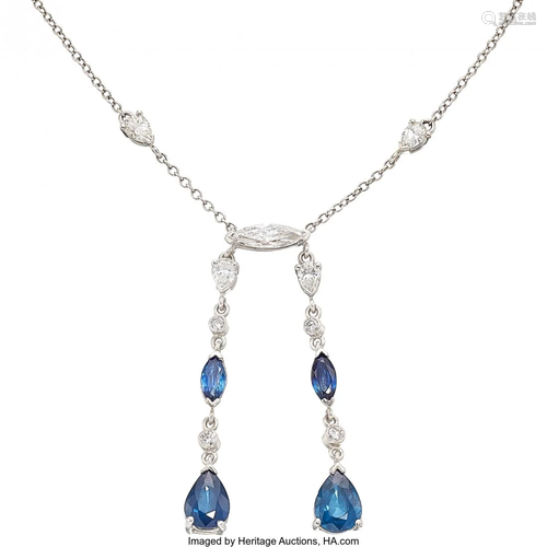 11027: Sapphire, Diamond, White Gold Necklace The nec