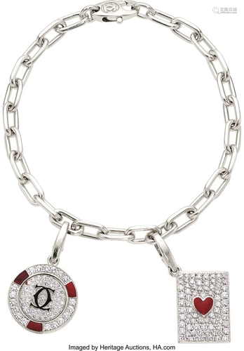 11023: Diamond, Enamel, White Gold Bracelet, Cartier T