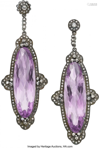 11047: Diamond, Amethyst, Silver Earrings The earrings