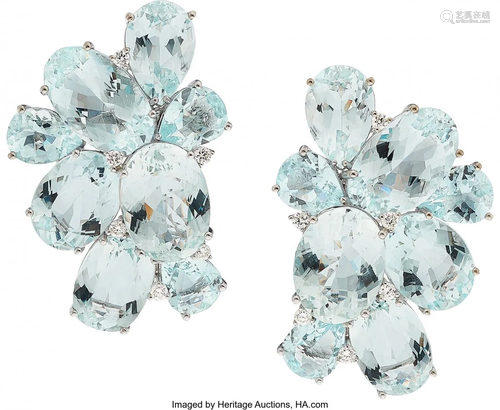 11089: Aquamarine, Diamond, White Gold Earrings The e