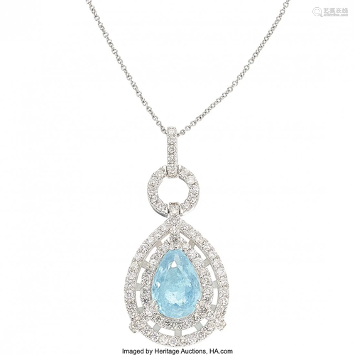 11052: Tourmaline, Diamond, White Gold Pendant-Necklace