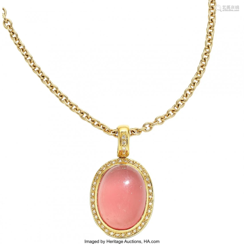 11008: Rhodochrosite, Diamond, Gold Pendant-Necklace, H