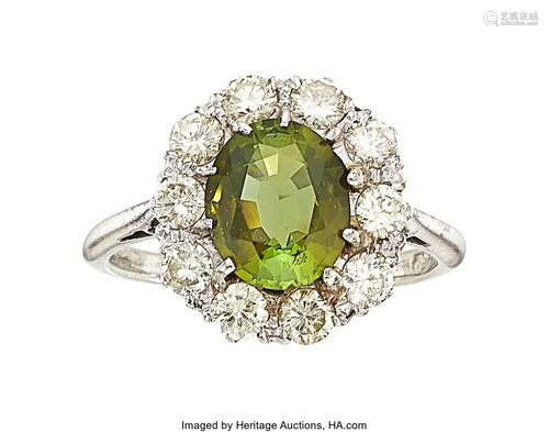 11114: Tourmaline, Diamond, White Gold Ring The ring f