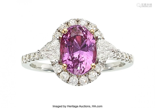 11112: Pink Sapphire, Diamond, Gold Ring The ring fea