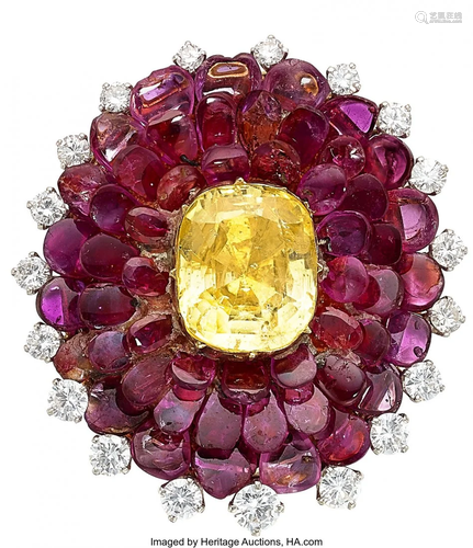 11108: Ceylon Yellow Sapphire, Ruby, Diamond, Platinum,