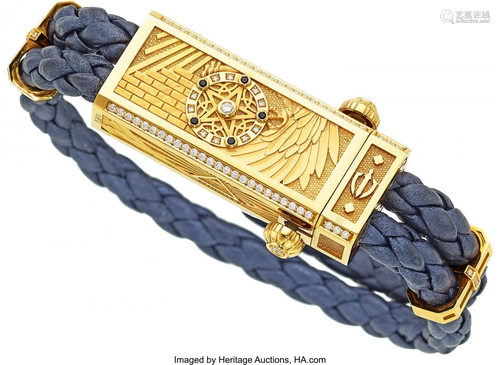 11097: Diamond, Colored Diamond, Gold, Leather Bracelet