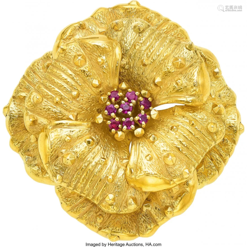 11004: Ruby, Gold Brooch, Tiffany & Co. The brooch fea