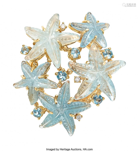 11083: Aquamarine, Topaz, Diamond, Gold Ring The star