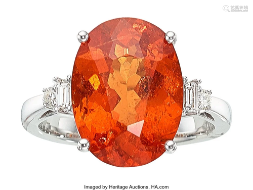 11073: Spessartine Garnet, Diamond, White Gold Ring Th