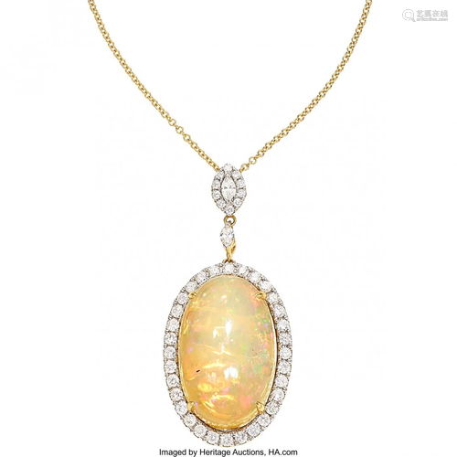 11103: Opal, Diamond, Gold Pendant-Necklace, Michael Ch