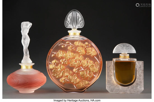 27194: Three Lalique Clear and Frosted Glass Perfume Bo