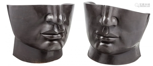 27248: A Pair of Art Moderne Black Marble Face Chairs,