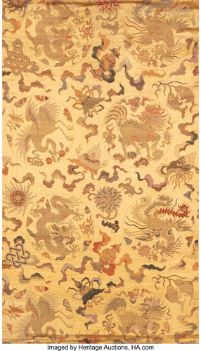 27020: A Chinese Yellow Ground Embroidered Silk Panel 5