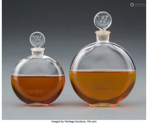 27201: Two R. Lalique Clear Glass Perfume Bottles for W