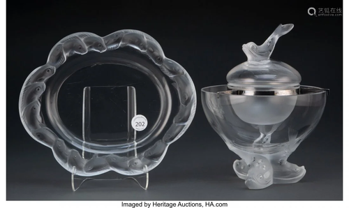 27185: Lalique Glass and Metal Igor Caviar Server and a