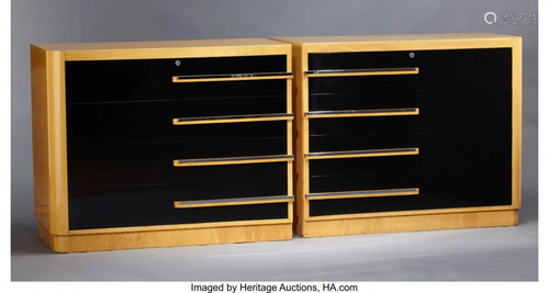 27174: A PAIR OF AMERICAN BIRCH AND BLACK LACQUER CHEST