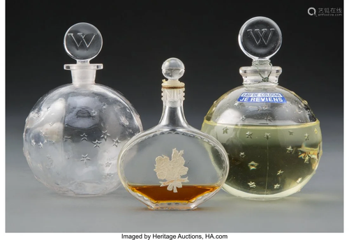 27199: Two Lalique Glass Perfume Bottles with One Addit