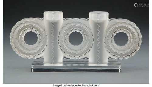 27205: Lalique Frosted Glass Cluny Candle Holder, post-