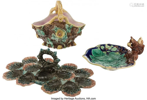 27165: Three Majolica Dishes, late 19th-early 20th cent