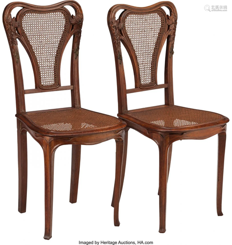 27173: A Pair of French Art Nouveau Caned Walnut Side C