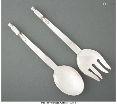 27129: A Pair of Danish Modern-Style Silver Salad Serve