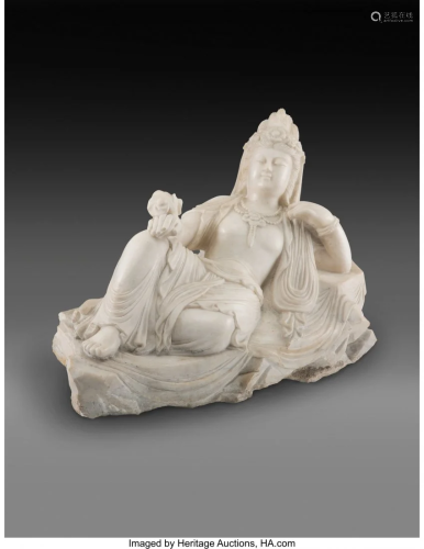 78182: A Chinese Carved Marble Female Deity 20 x 36 x 1