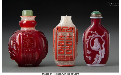 78027: A Group of Three Chinese Carved Glass Snuff Bott