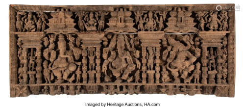 78247: An Indian Carved Wood Ganesha Relief 32 x 76 inc