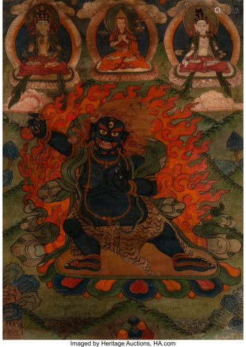 78255: A Tibetan Thangka of Mahakala 19-1/8 x 14 inches