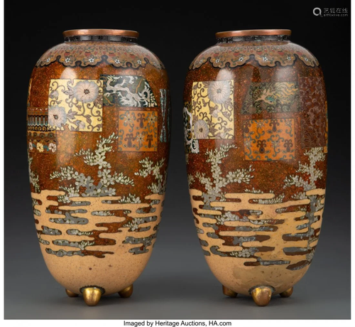 78285: A Pair of Japanese Enamel Vases 7-1/2 x 3-3/4 in