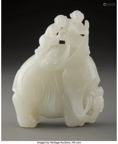 78055: A Chinese Celadon Jade Elephant 3-7/8 x 3-1/4 x