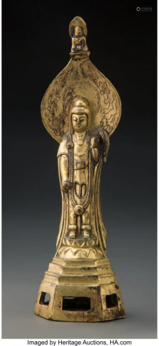 78242: An Asian Gilt Bronze Standing Buddha 6-7/8 x 2 x
