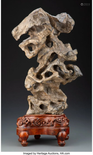 78184: A Chinese Scholar's Rock on Carved Hardwood Stan